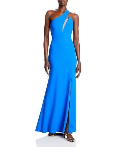 Aqua Front Slit Long Evening Dress - Blue
