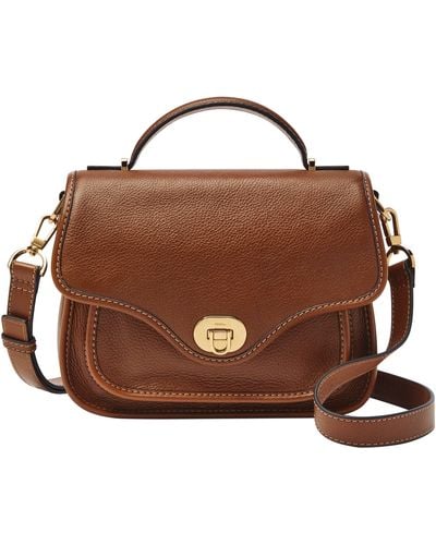 Fossil Heritage Leather Top Handle Crossbody - Brown