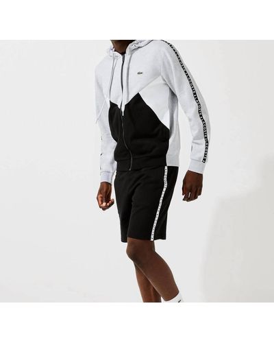 Lacoste Hooded Colorblock Lettered Fleece Zip Sweatshirt - Black