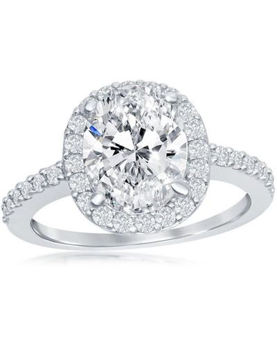 Simona Sterling Large Oval Halo Cz Engagement Ring - Size 6 - Metallic
