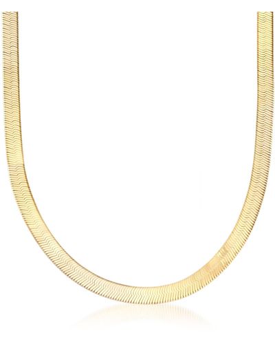 Ross-Simons Italian 6mm 18kt Gold Over Sterling Silver Herringbone Chain Necklace - Metallic