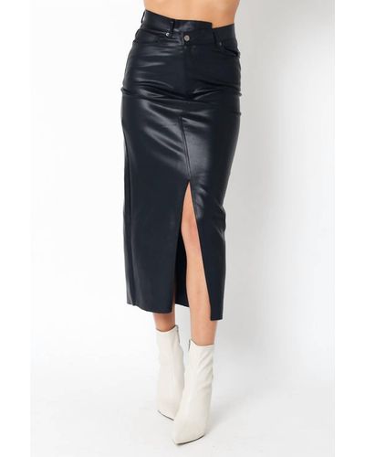 Olivaceous Gia Faux Leather Midi Skirt - Blue