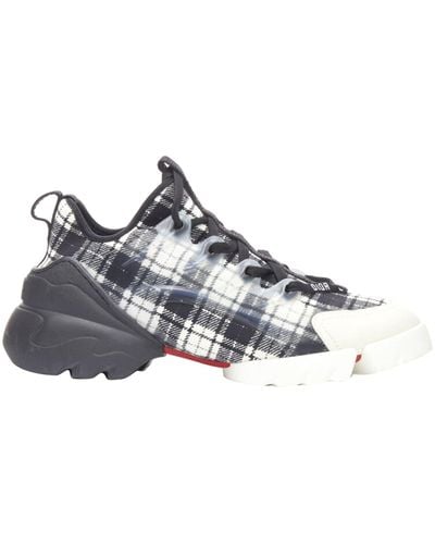 Dior D Connect White Plaid Check Chunky Sole Sneaker - Metallic