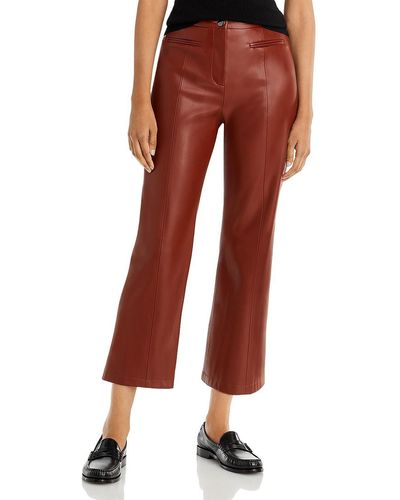 Tahari Faux Leather Cropped Bootcut Pants - Red