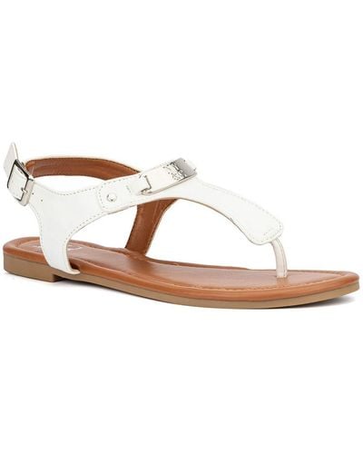 New York & Company Fiona T Strap Flat Slingback Sandals - White