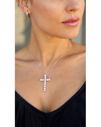 Savvy Cie Jewels Sterling Silver 5.5mm Cultured Freshwater Pearl Cross - Black