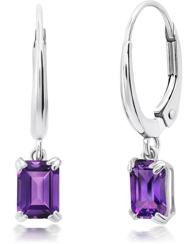 Nicole Miller 10k White Or Yellow Gold Emerald Cut 6x4mm Gemstone Dangle Lever Back Earrings - Multicolor