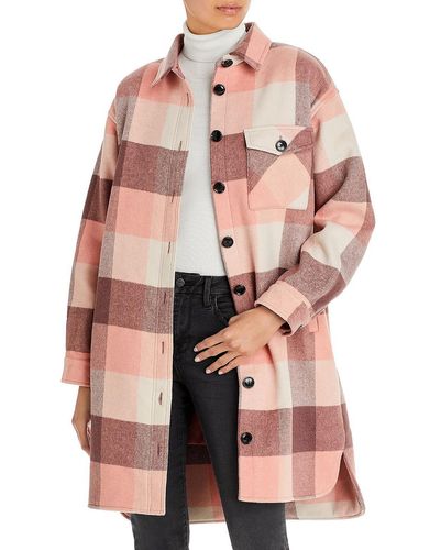 Monrow Wool Blend Plaid Shirt Jacket - Pink