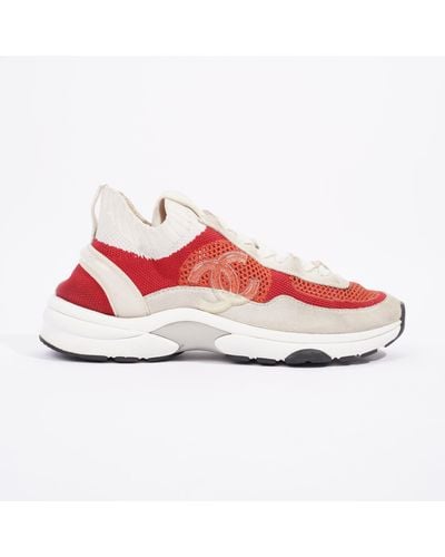 Chanel Cc Knit Sneaker / Fabric - Red