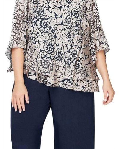 Alex Evenings Printed Blouse With Asymmetric Tiered Hem - Blue
