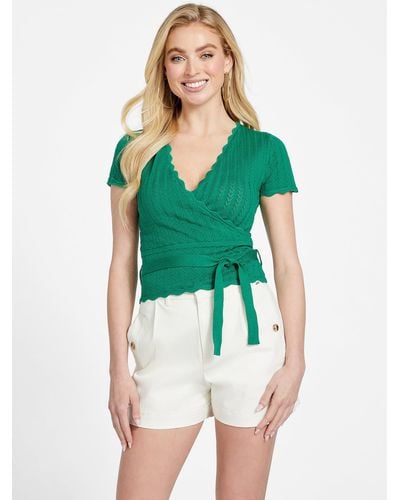 Guess Factory Lola Pointelle Top - Green