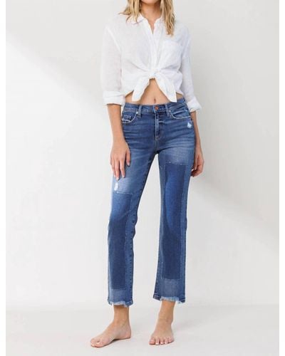 Sneak Peek Mid Rise Slim Straight Jeans With Patch Work - Blue