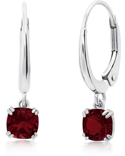 Nicole Miller 10k White Or Yellow Gold Cushion Cut 5mm Gemstone Dangle Lever Back Earrings - Red