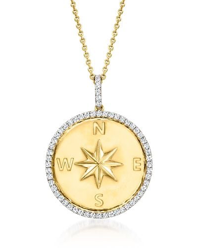 Ross-Simons Diamond Compass Pendant Necklace - Metallic