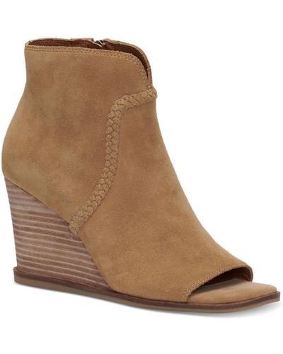 Lucky Brand Lureli Suede Peep Toe Ankle Boots - Brown