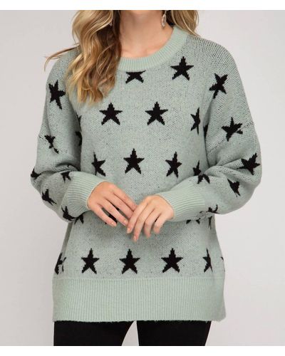 She + Sky Star Print Slate Tunic Sweater - Gray