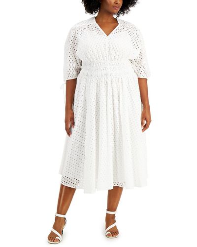 Taylor Plus Cotton Casual Fit & Flare Dress - White
