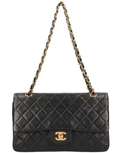 Chanel Double Flap Leather Shoulder Bag (pre-owned) - Black