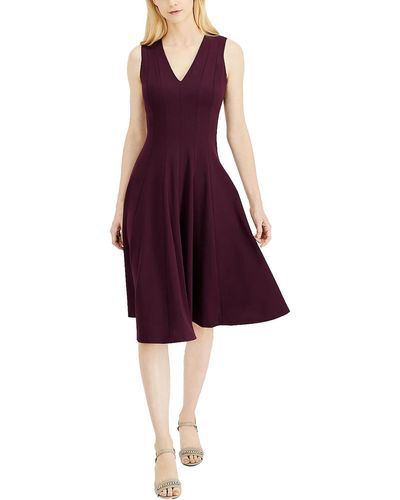 Calvin Klein V-neck Midi Fit & Flare Dress - Purple