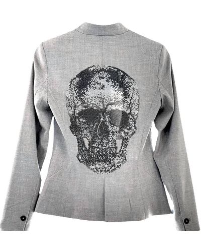 Hipchik Couture Swarovski Crystal Skull Blazer - Gray