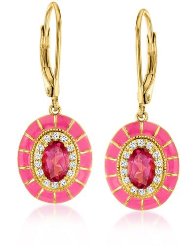 Ross-Simons Pink And White Topaz Drop Earrings With Pink Enamel