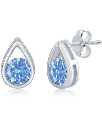 Simona Sterling Silver Pearshaped Earrings W/round 'march Birthstone' Studs - Aquamarine - Blue