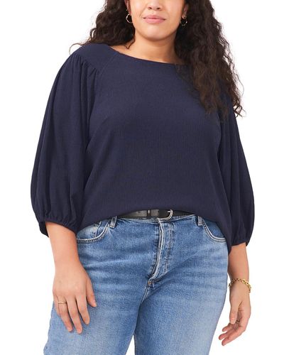 Vince Camuto Plus Textured Pullover Top - Blue