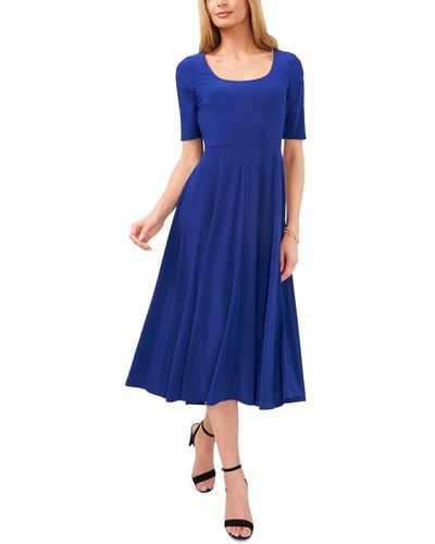 Msk Elbow Sleeve Scoop Neck Midi Dress - Blue
