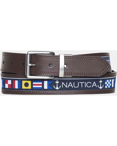 Nautica Reversible Flag Belt - White