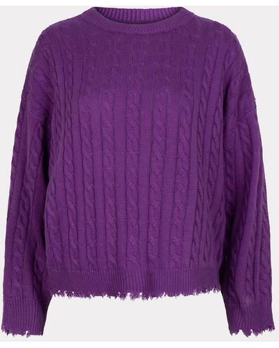 EsQualo Raw Edge Cable Sweater - Purple
