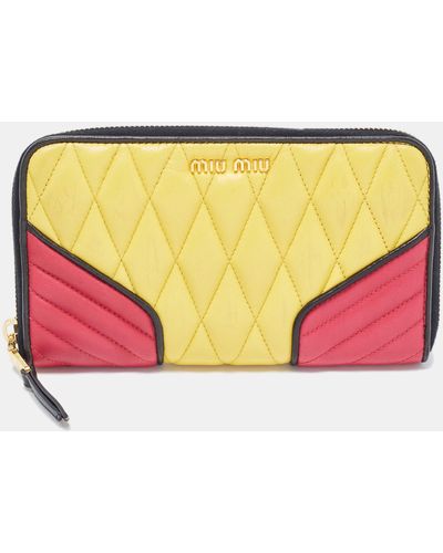 Miu Miu Tri Color Mixed Quilted Leather Zip Around Continental Wallet - Yellow