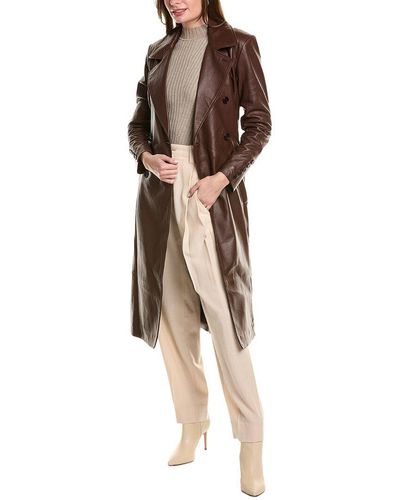 Lamarque Erma Leather Trench Coat - Brown