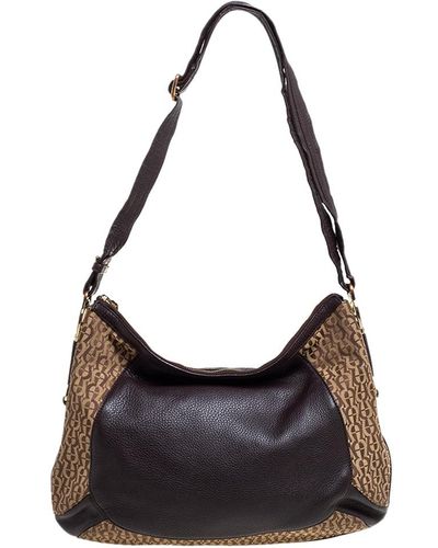 Aigner /beige Signature Canvas And Leather Hobo - Black