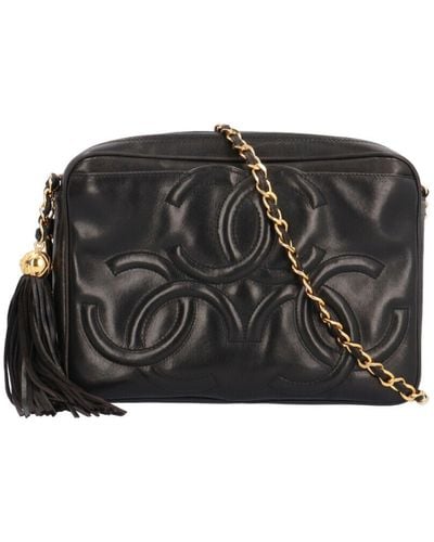 Chanel Logo Cc Leather Shoulder Bag (pre-owned) - Black