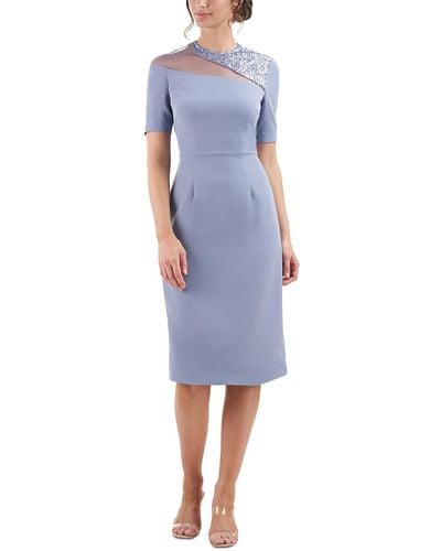 JS Collections Mesh Inset Knee Length Cocktail And Party Dress - Blue