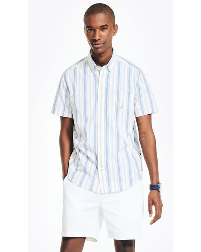 Nautica Sustainably Crafted Striped Short-sleeve Shirt - White