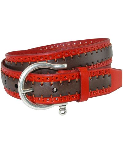 CrookhornDavis Palazzo Perforated Two Tone Belt - Red