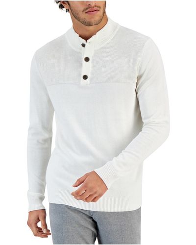 Club Room Mock Neck Henley Pullover Sweater - White