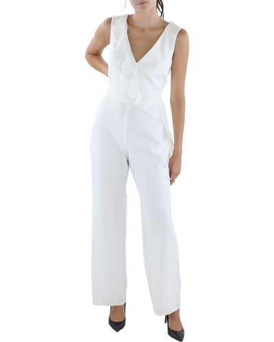 Connected Apparel V-neck Ruffled Jumpsuit - White