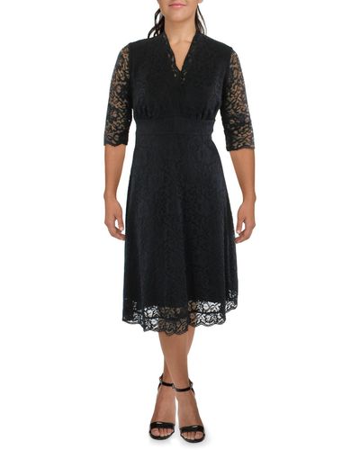 Kiyonna Plus Lace Midi Cocktail And Party Dress - Black