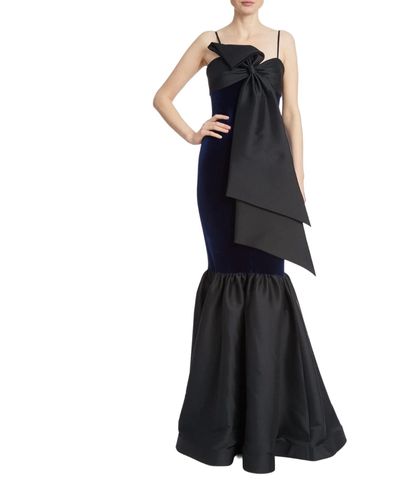Badgley Mischka Two-tone Velvet Bow Mermaid Gown - Black