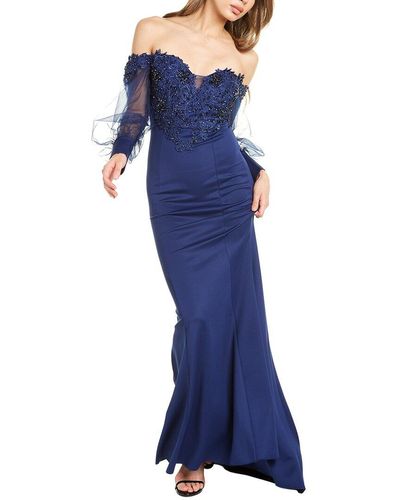 KALINNU Beaded Lace Gown - Blue