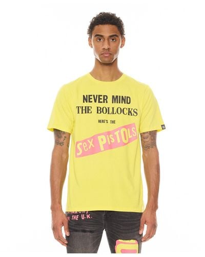 Cult Of Individuality Short Sleeve Crew Neck Tee "never Mind The Bollocks" - Yellow