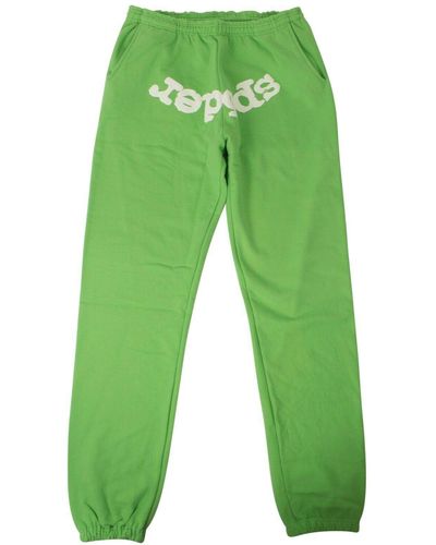 Sp5der Nwt Cotton Logo Print Sweatpants - Green