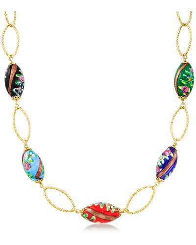 Italian Red and Golden Murano Glass Bead and Multicolored Enamel Christmas Charm  Bracelet in 18kt Gold Over Sterling