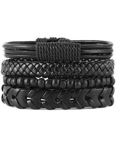 Stephen Oliver Set Of 4 Leather Woven Bracelets - Black