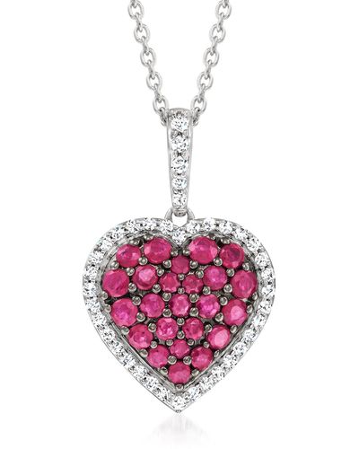 Ross-Simons Ruby And . White Zircon Heart Pendant Necklace - Pink