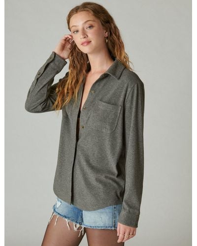 Lucky Brand Cozy Knit Shirt Jacket - Gray