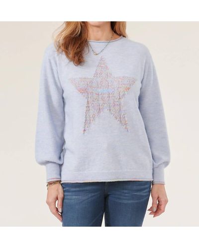 Democracy High Round Neck Space Dye Star Sweater - Blue