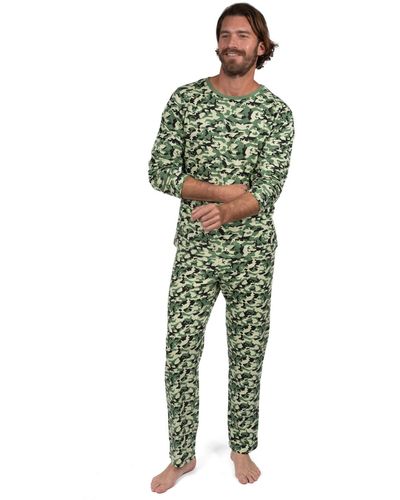 Leveret Two Piece Cotton Loose Fit Pajamas Camouflage - Green